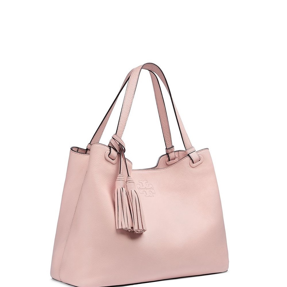 Tory Burch Thea Center-Zip Pebbled Leather Tote “Sweet Melon”
